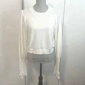 525 NWOT Cotton Sweater String Detail Puff Sleeve, Size XL